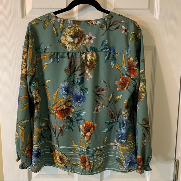 Christopher & Banks Teal Long Sleeve Floral Blouse, size P/M - Picture 6 of 7